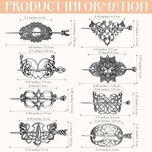Syhood 8 Pcs Viking Celtic Hair Clips Vintage Knot Hair Stick Retro Silver Metal Celtic Barrette Hairpins Viking Jewelry Accessories for Women (Vintage)