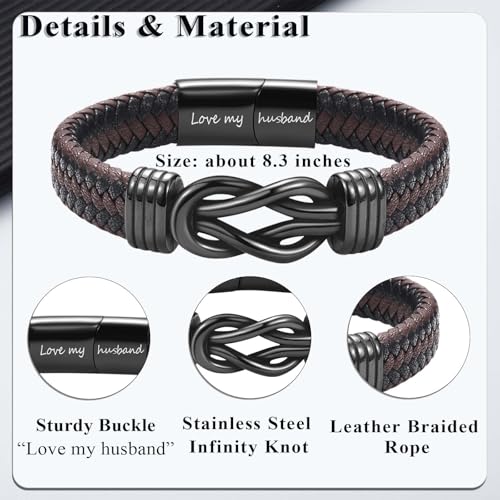 Infinity Knot Bracelet Leather Bracelet Gifts for Son Grandson Nephew Brother Dad Husband Uncle Grandpa Boyfriend, Easter Graduation Christmas Valentines Fathers Day Birthday Gifts for Boys Men Him - style: Husband