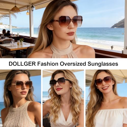 Dollger Oversized Square Sunglasses for Women Big Large Wide Fashion Shades for Men UV Protection Unisex - color: Brown+brown Leopard