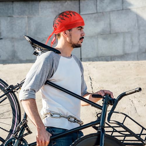 DOCILA 3 Pcs Do Rags for Men Skull Cap Bandana Hat Breathable Helmet Linner Beanie - color: Redblueblack