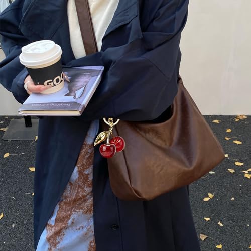 Hobo Bags for Women Leather,Foldable Slouchy Shoulder Purse Crossbody Handbag,Soft Vegan Brown Tote Casual Everyday Handbags - color: Wy22 Upgraded Dark Brown