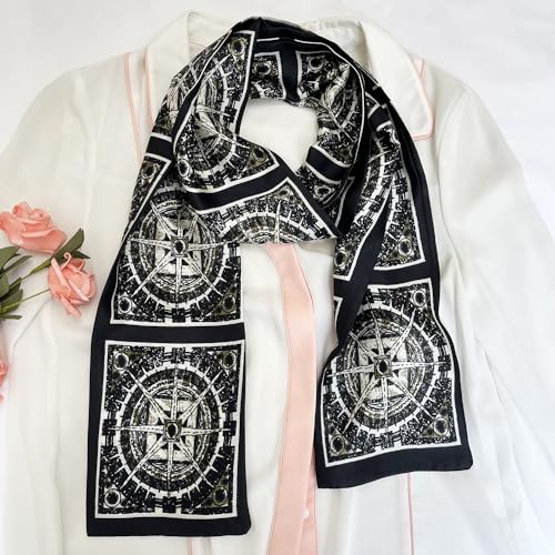 Silk Head Scarf for Hair Fashion Headwrap for Women Lightweight Neck Tie - color: P006-black Wheel