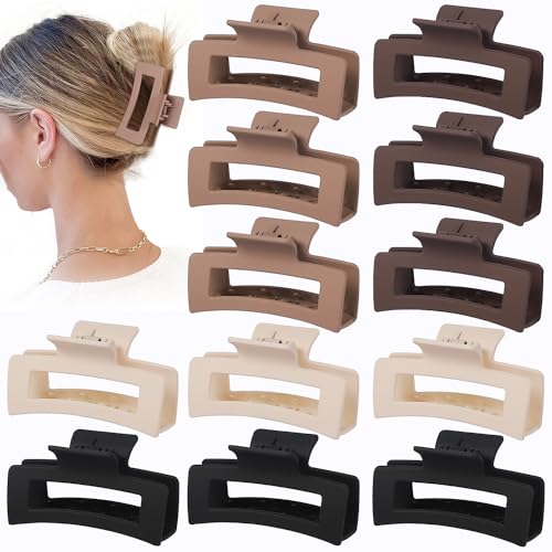 12 Pcs Medium Hair Clips for Women, 3.5 Inch Square Claw Clips, Colorful Hair Claw Clips for Thick and Thin Hair, Bulk Hair Accessories for Women and Girls- Brown - color: Brown