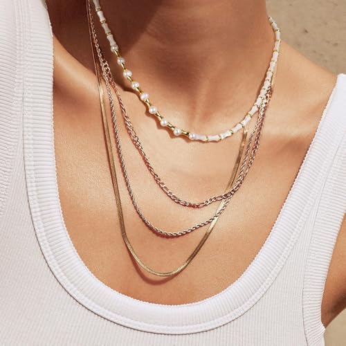 KissYan Beaded Choker Necklace for Women, Colorful Natural Gemstones Pearl Choker 14K Gold Plated Pendant Healing Crystal Necklace Handmade Stone Jewelry Gift - color: I-Shell Pearl