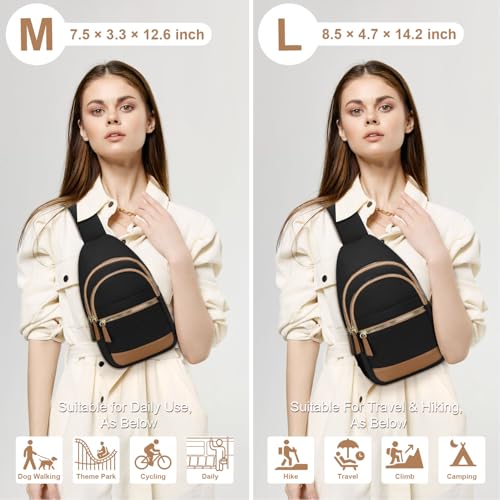 Capolo Sling Bag for Women Men Waterproof Crossbody Bags for Women Trendy Casual Fanny Pack with Convertible Shoulder Strap Chest Bag for Travel Hiking(Black, Large) - color: Black, size: Large