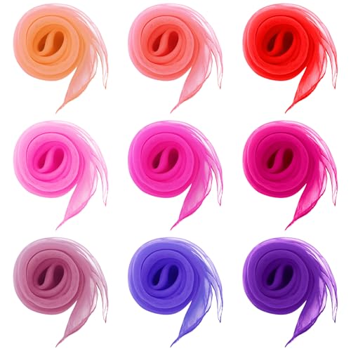Fengek 9 Pcs Chiffon Scarf, 27.6 Inch Square Solid Color Bandana Handkerchief Ribbon Scarves for Women Girls - color: Multicolor 3