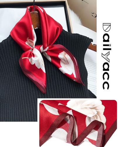 Dailyacc Hair Bandanas Scarf For Women Lightweight Fashion Neck Silk Satin Head Scarves For Sleeping Handbags Scarf - color: 1-red Peony/27.5*27.5in