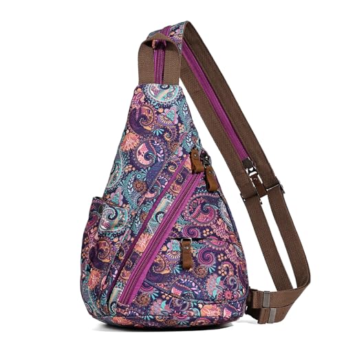 KL928 Canvas Sling Bag - Small Crossbody Backpack Shoulder Casual Daypack Rucksack for Men Women - color: Canvas-bandanna