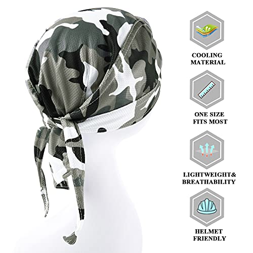 DOCILA 3 Pcs Do Rags for Men Skull Cap Bandana Hat Breathable Helmet Linner Beanie - color: Greykhakigreen