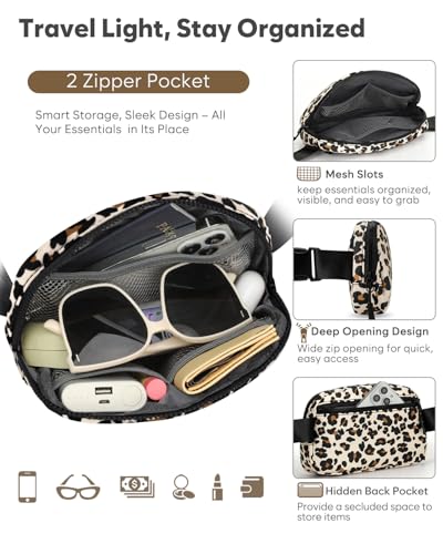 Pritent Fanny Packs for Women Cross Body Bag Waterproof Belt Bag with Adjustable Strap and Zipper Back Pocket Small Crossbody Bags Fashion Waist Packs for Workout Travelling(Leopard) - color: Leopard, size: Small
