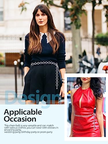 FIORETTO Chain Belt for Women Metal Waist Chain Fashion Multilayer Chain Belts for Dress - color: Electroplate Circle-silver, size: Fit Waist up to 40"