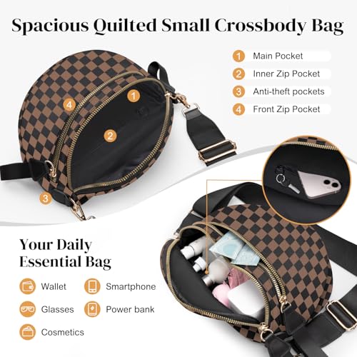 Spacious Nylon Checkered Crossbody Bum Bag for Women, Fashion Checkerboard Fanny Pack Purse with Anti-theft Pocket, Adjustable Wider Strap Wasit Bag (Black-Brown) - color: Black-Brown