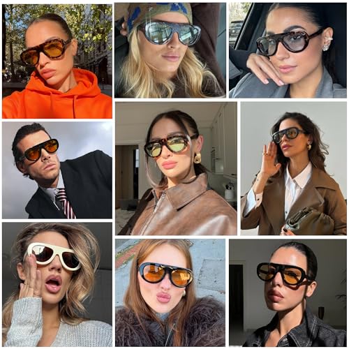 VANLINKER Oversized Retro Aviator Sunglasses for Women Men Chic 70s Vintage Style Trendy 2026 Chunky Sun Glasses VL9865 - color: C3 Transparent Brown Frame/Blue Lenses