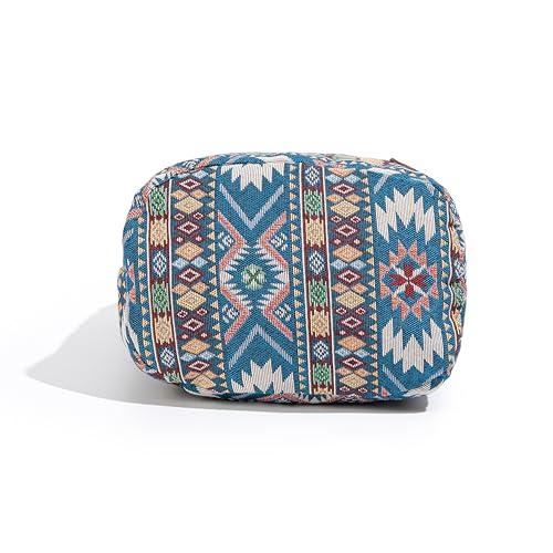 Coton Pose Women Hippie Crossbody Bag - Top Zip Large Capacity Canvas Sling Bag - Jacquard Cloth Handmade - color: Boho Blue