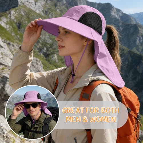 Sun Hat for Men Women with Neck Flap,UPF 50+ UV Protective Hiking Fishing Hats,Wide Brim Sun Hat for Women&Men - color: 1pack-purple