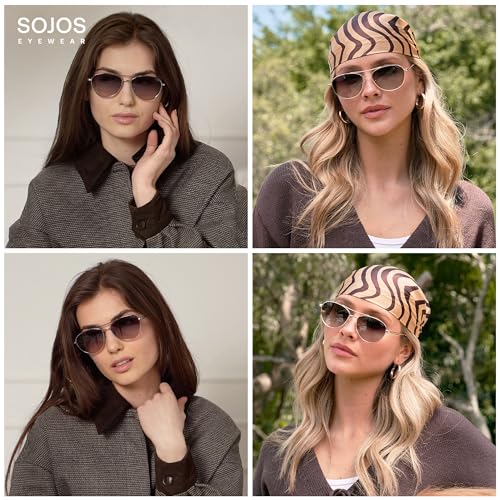 SOJOS Retro Polarized Aviator Sunglasses for Women Men Vintage 70s Style UV Protection Womens Mens Sun Glasses SJ1265 - color: Light Gunmetal/Greyish-brown
