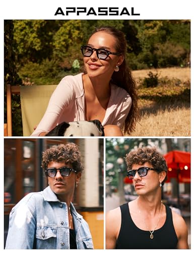 Appassal Small Retro Square Sunglasses for Women Mens Rectangle Sunnies AP3680 - color: Black/Clear Blue