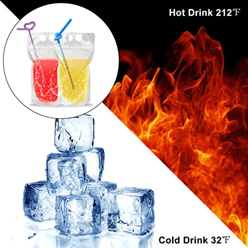 100 Pcs Drink Pouches with 100 Straw Holes, Freezable Juice Pouches, Translucent Reclosable Zipper Plastic Pouche Drink Bags for Cold & Hot Drinks for Adults and Kids - color: 100pcs Drink Pouches