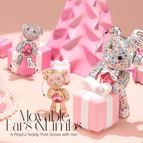 Swarovski Crystal Teddy Bear Necklace, White Gold Plated, Playful Movable Design, Sweet Warmth & Love Symbol Jewelry Gift for Women Teens Girls, Gift-Ready Packaging - style: White Gold Plated Brass