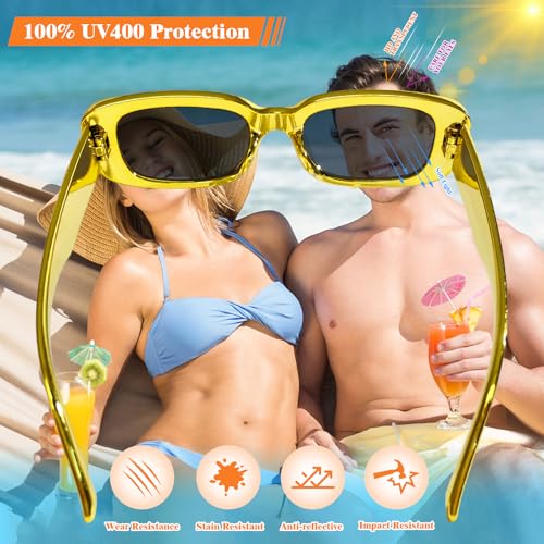 10 Pack Neon/Black Rectangle Sunglasses Bulk for Women Men Retro Trendy Small Rectangle Glasses Party Favors - color: Metallic Gold