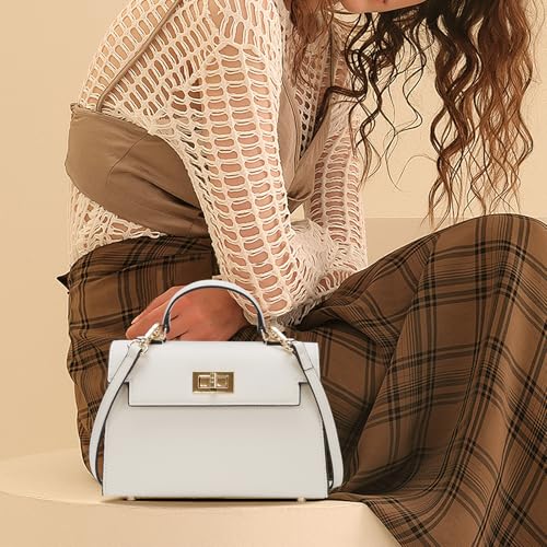 Leather Crossbody Handbag and Mini Luxury Shoulder Bag - Top Handle Purse with Adjustable Strap - color: White