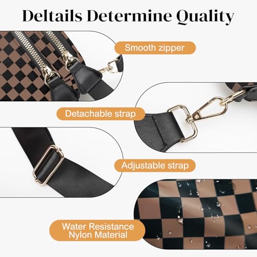 Spacious Nylon Checkered Crossbody Bum Bag for Women, Fashion Checkerboard Fanny Pack Purse with Anti-theft Pocket, Adjustable Wider Strap Wasit Bag (Black-Brown) - color: Black-Brown