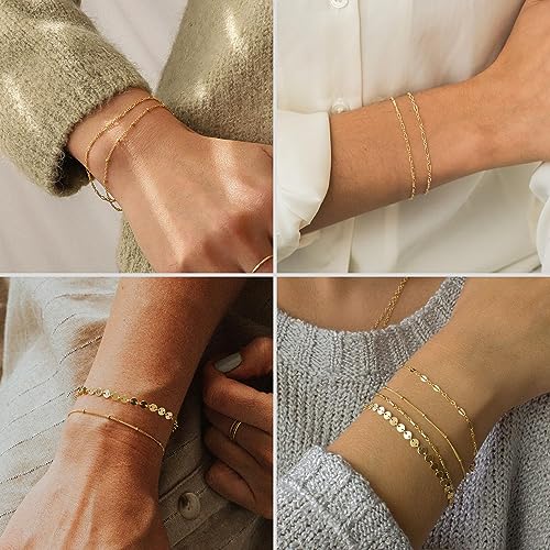 DEARMAY 14K Gold Plated Bracelets for Women, Jewelry Sets Cute Tennis Beaded Bracelets Cuban Link Paperclip Chain Dainty Bracelet Pack Gifts - color: BRACELET-G