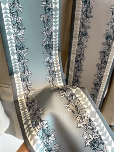 Stlvoll Silk Neck Scarf Fashion Head Scarves for Women Hair Neck Bag Scarfs for Handbags Long Satin Headscarf - color: Grey/Green/Flower