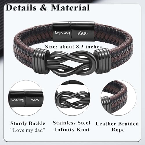 Infinity Knot Bracelet Leather Bracelet Gifts for Son Grandson Nephew Brother Dad Husband Uncle Grandpa Boyfriend, Easter Graduation Christmas Valentines Fathers Day Birthday Gifts for Boys Men Him - style: Dad