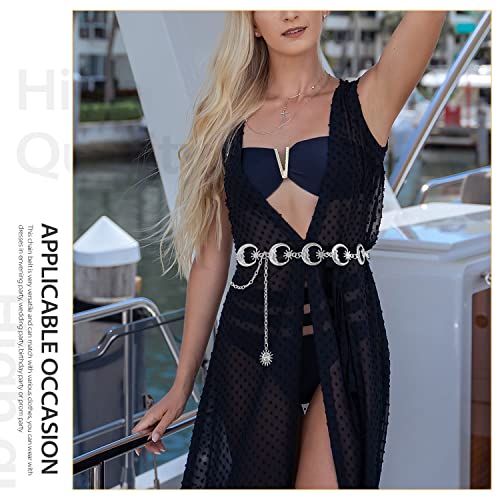 FIORETTO Chain Belt for Women Metal Waist Chain Fashion Multilayer Chain Belts for Dress - color: Moon-silver, size: Fit Waist up to 32"
