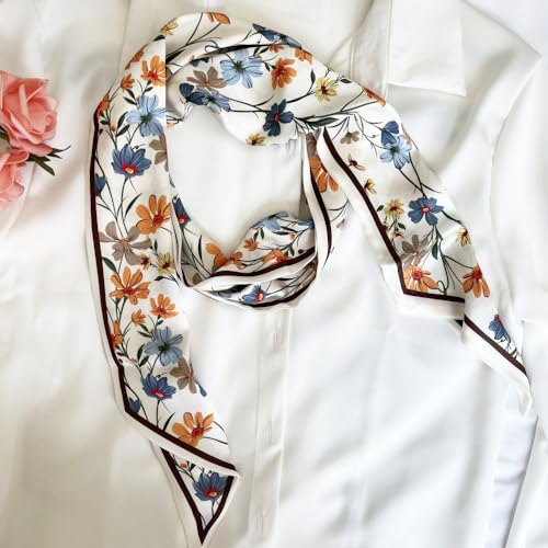Silk Head Scarf for Hair Fashion Headwrap for Women Lightweight Neck Tie - color: X001-yellow & Blue Flowers