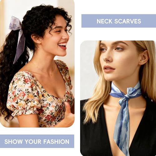 ZXZH 6 Pack Fashion Scarves for Women, Versatile Boho Head Scarf, Satin Scarf for Hair, Neck, Wrist, and Purse Accessories - color: Oriental Ink Landscape