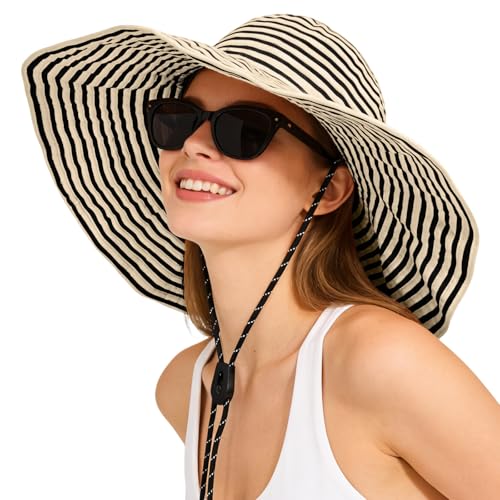 Sun Hat for Men Women UV Protection Wide Brim Fishing Hats Breathable UPF 50+ Boonie Bucket Hats Beach Safari Hiking Garden - color: Black/Beige