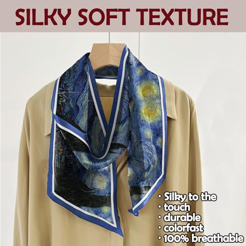 Hair Head Scarf Silk Feeling Long Satin Neck Satin Scarves for Handbag Cute Aesthetic Decoration Women Girls 59 * 6.7” - color: Y18-starry Night
