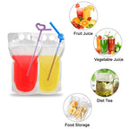 100 Pcs Drink Pouches with 100 Straw Holes, Freezable Juice Pouches, Translucent Reclosable Zipper Plastic Pouche Drink Bags for Cold & Hot Drinks for Adults and Kids - color: 100pcs Drink Pouches