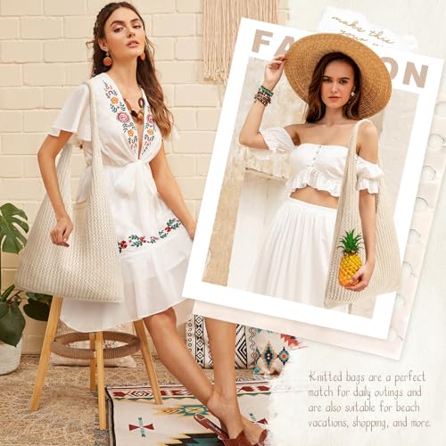 EIMMBD Crochet Bags for Women Beach Totes Bags Aesthetic Summer Tote Shoulder Hippie Bag Knit Bag - color: Standard Beige