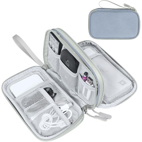 FYY Electronic Organizer, Travel Cable Organizer Bag Pouch Electronic Accessories Carry Case Portable Waterproof Double Layers All-in-One Storage Bag for Cable, Charger, Phone, Earphone Light Grey - color: Light Grey, style: Small