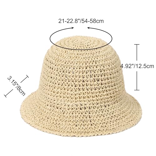 Rulala Fancy Womens Sun Hat Handmade Straw Bucket UV Protection Wide Brim Packable Travel Summer Cap for Beach UPF 50+ - color: Beige