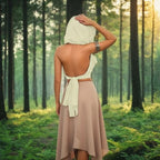 Boho Raw-Edge Crop Top – Adjustable Halter with Open Back & Cross-Wrap Design, 100% Cotton Beach Cover Up - color: Beige