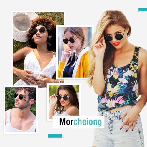 Morcheiong Polarized Hippie Sunglasses Retro Round Glasses for Women Men Vintage Circle Sunglasses UV400 - color: Black Frame Black Film