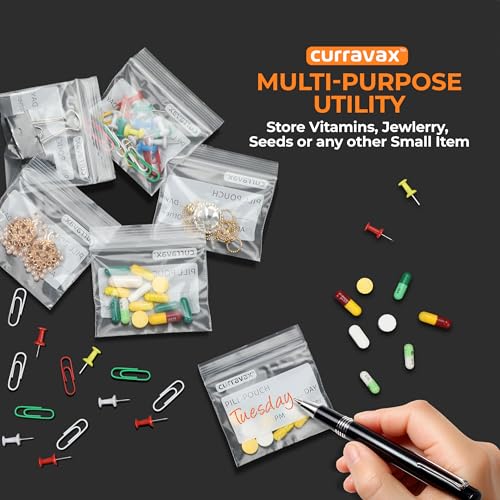 CURRAVAX Pill Bags for Travel Pack of 540 - BPA Free 3 x 2.75 inch Pill Pouch - Reusable Pill Pouches for Medicine with Write on Label –Clear Ziplock Pill Baggies for Travel Medicine Organizer - size: Pack of 540