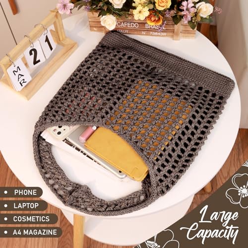 EIMMBD Crochet Bags for Women Beach Totes Bags Aesthetic Summer Tote Shoulder Hippie Bag Knit Bag - color: Standard Dark Brown