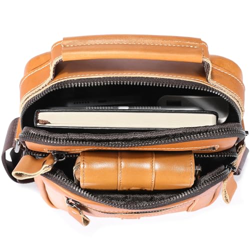 Leather Crossbody Bags for Men Casual Shoulder Bag Travel Messenger Bag Vintage Handbag Multi Pocket Satchel - color: Orange