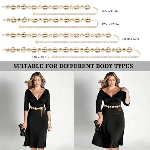LIMHOO Women's Metal Waist Chain Belts Gold Silver Link Belt for Dresses - color: Circle Gold, size: M: Length 120cm/47.2in