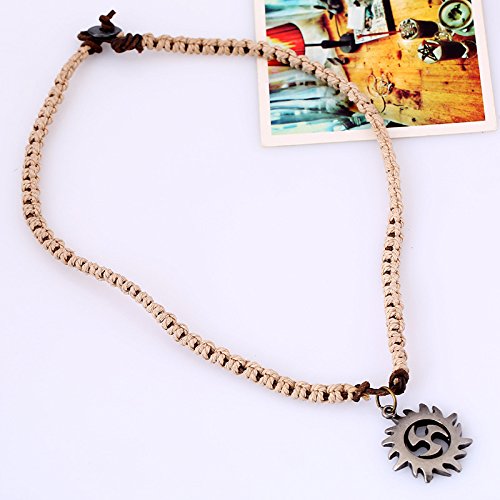 Leather Necklace with Stainless Steel Pendant for Men Women, Vintage Hemp Rope Tribal Choker Necklaces Adjustable 18-30 inch, Clasp-Free Long Necklace - color: Gear Pendant Hemp