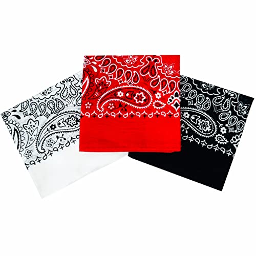 Bandanas for Women and Men，3 Pack Super Soft Thin 60s Preium Cotton 22 inch Handkerchiefs - color: 3 Pack-classic