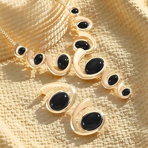 Gold Jewelry Set, Silver Black Boho Western Chunky Vintage Pendant Necklace Stack Trendy Adjustable Non Tarnish Cowgirl Dainty Hypoallergenic Earrings Jewelry Sets For Women - color: GoldSet