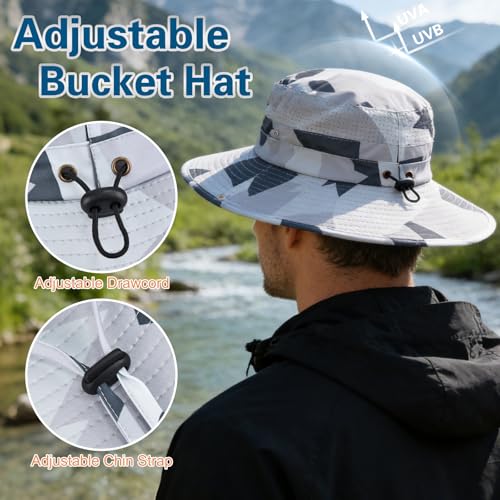 Sun Hat for Men Women UV Protection Wide Brim Fishing Hats Breathable UPF 50+ Boonie Bucket Hats Beach Safari Hiking Garden - color: 1 Pack Cp Lightgrey