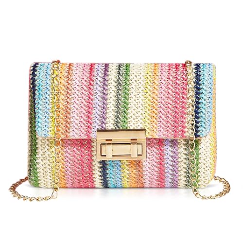 Bohemian Straw Beach Bag, Crossbody Bags for Women, Handmade Woven Purse, Tassel Handbags for Vacation, Travel(Color 2)