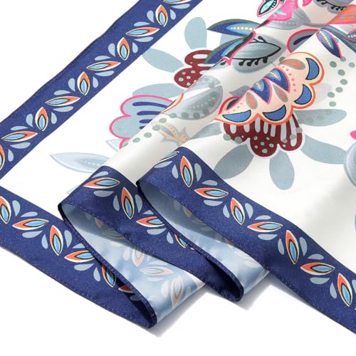 AWAYTR 35” Silk Scarf for Women Large Head Scarf Square Hair Scarf Satin Hair Bandana Printed Silk Sleeping Head Wrap - color: Flower(light Yellow)
